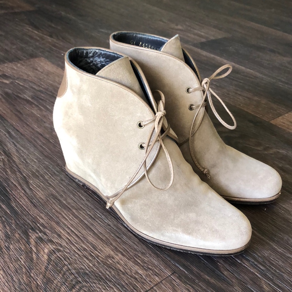 Suede Wedge Lace Up Ankle Boots